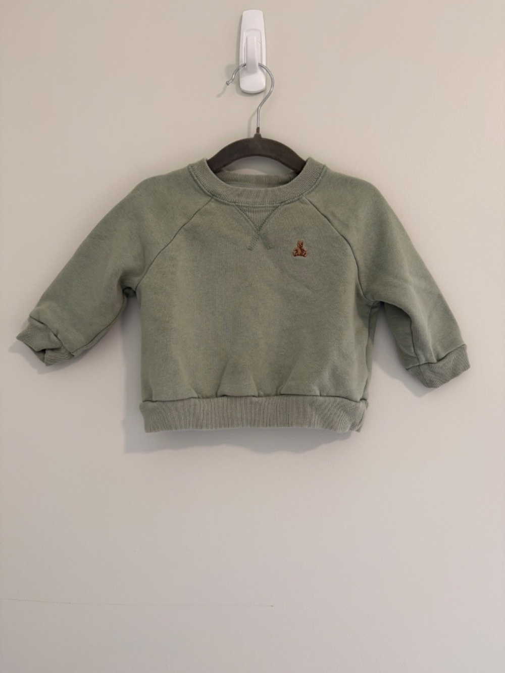 Baby Gap Brannan Bear Sweatshirt 6-12M Sage Green Embroidered Crewneck Pullover
